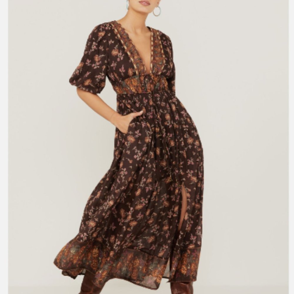 FREE PEOPLE Lysette Floral Dress in Chocolate Combo Small